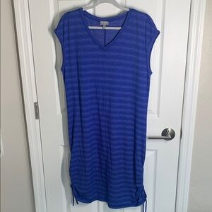 T by Talbots blue striped casual dress size large